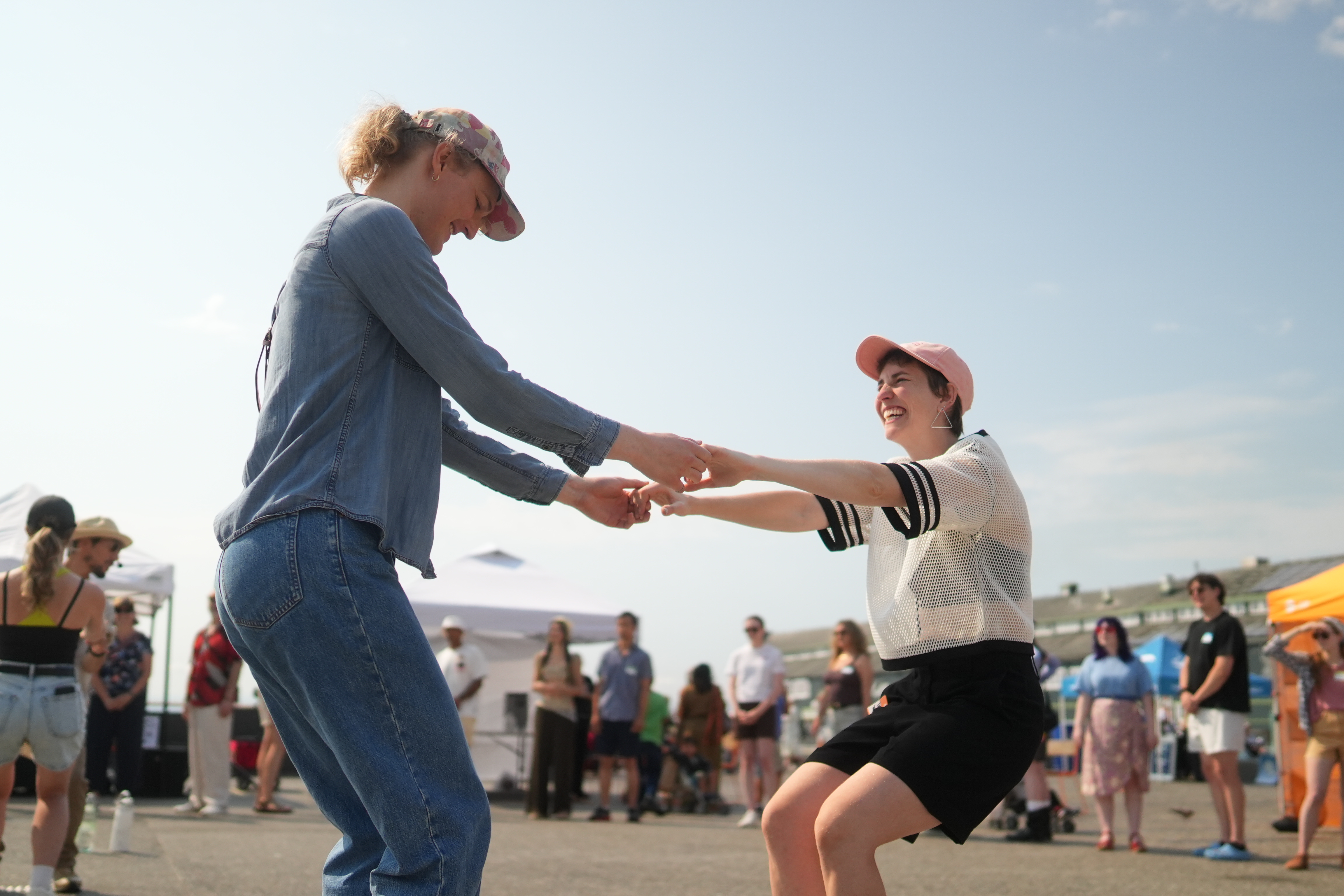Dancers connecting at Hustle on the Pier